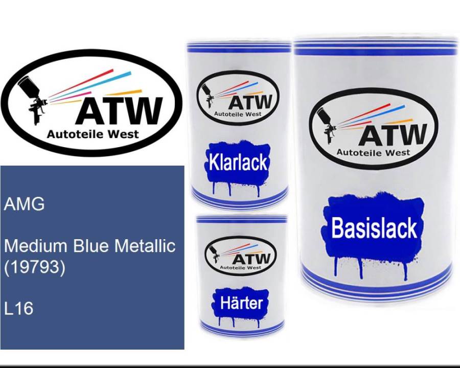 AMG, Medium Blue Metallic (19793), L16: 500ml Lackdose + 500ml Klarlack + 250ml Härter - Set, von ATW Autoteile West.